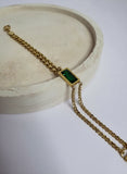 Elegant Green Diamond Rectangle Dual-Strand Chain Bracelet
