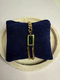 Elegant Green Diamond Rectangle Dual-Strand Chain Bracelet