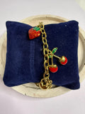 Cherry Strawberry Heart Charm Chain Bracelet