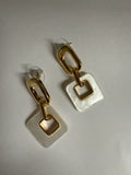 White Square Hang Earrings