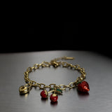 Cherry Strawberry Heart Charm Chain Bracelet