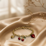 Cherry Strawberry Heart Charm Chain Bracelet