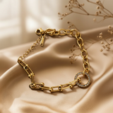 Link Chain with Sparkling Diamond Circle Bracelet