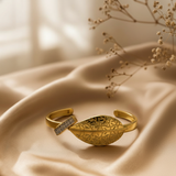 Plain Band Kada Highlighted by Leaf and Tiny Diamond Rectangle